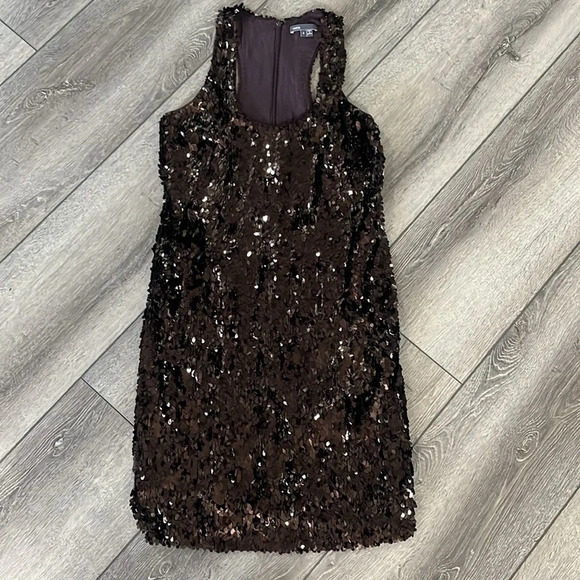 VINCE Sequined Mesh Tank Racer Back Dress Brown size 2 - Picture 2 of 5